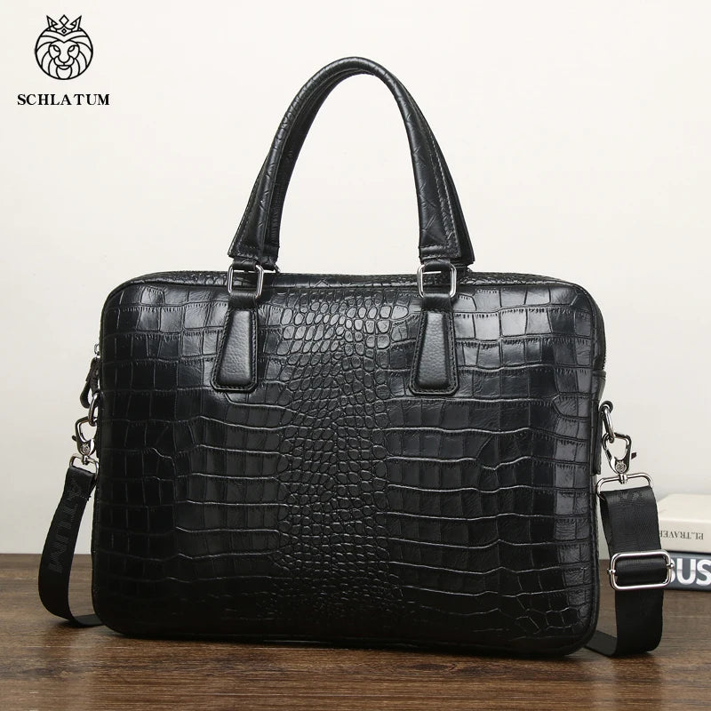 SCHLATUM Genuine Leather Crocodile Grain Briefcases Hard For Men 15.6 Inch Laptop Briefcase Bags Computer Bag Luxury Handbags