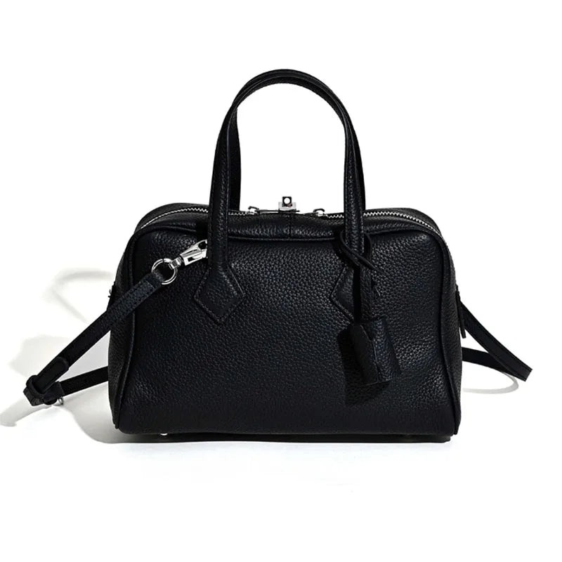 2025 neue echte Leder Damentasche einfache Handtasche Bowlingtasche Kissentasche Umhängetasche