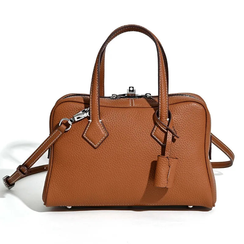 2025 neue echte Leder Damentasche einfache Handtasche Bowlingtasche Kissentasche Umhängetasche