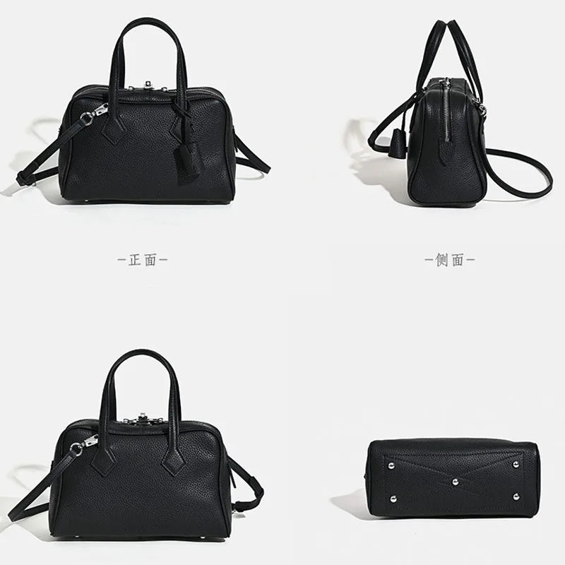 2025 neue echte Leder Damentasche einfache Handtasche Bowlingtasche Kissentasche Umhängetasche