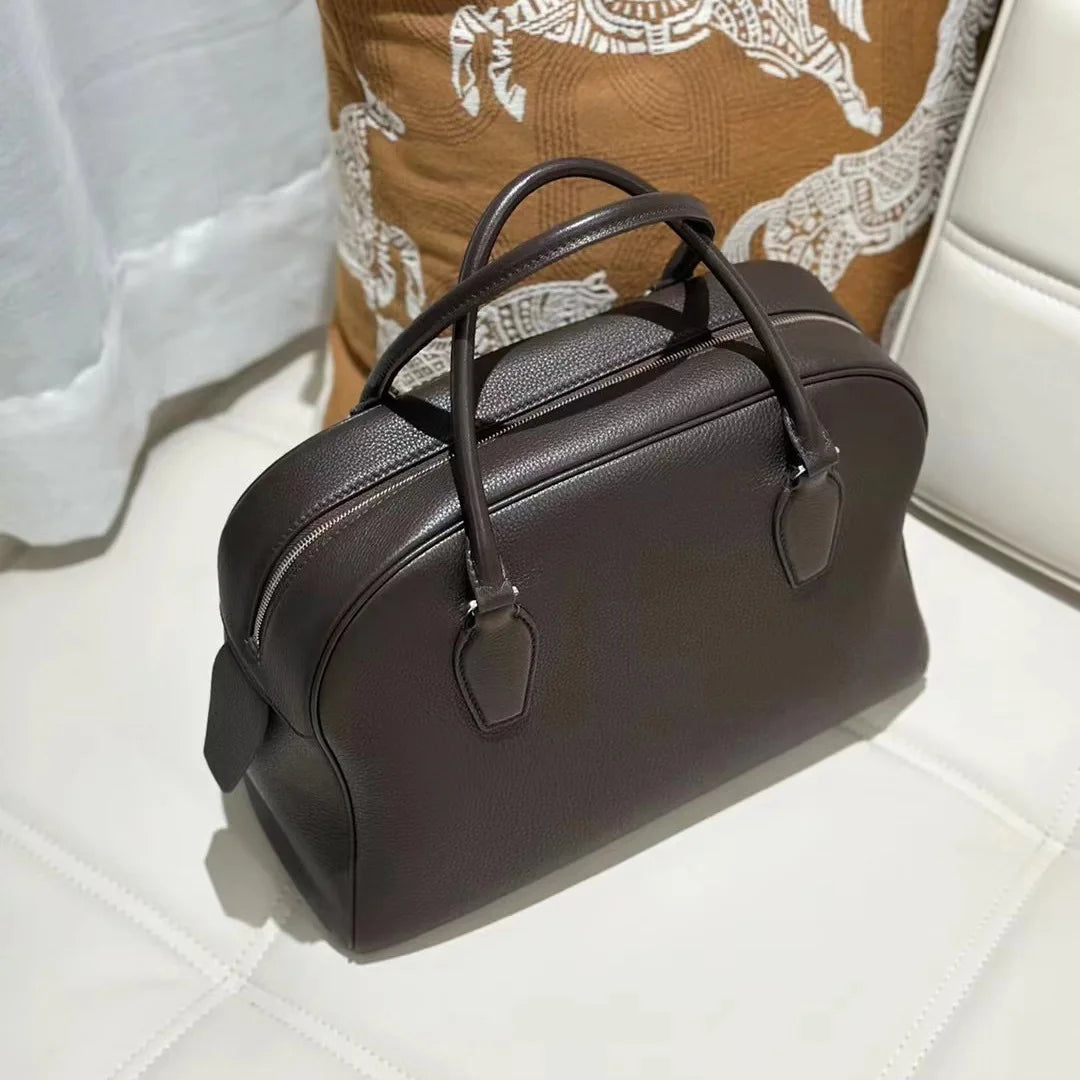 VOLVAETEC Nischen-High-End-Tasche Damen Neue Leder-Erstschicht-Rindsleder-Bowlingtasche mit großem Fassungsvermögen Tragbare große Tasche zum Pendeln