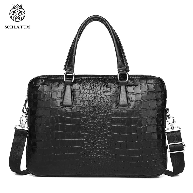 SCHLATUM Genuine Leather Crocodile Grain Briefcases Hard For Men 15.6 Inch Laptop Briefcase Bags Computer Bag Luxury Handbags