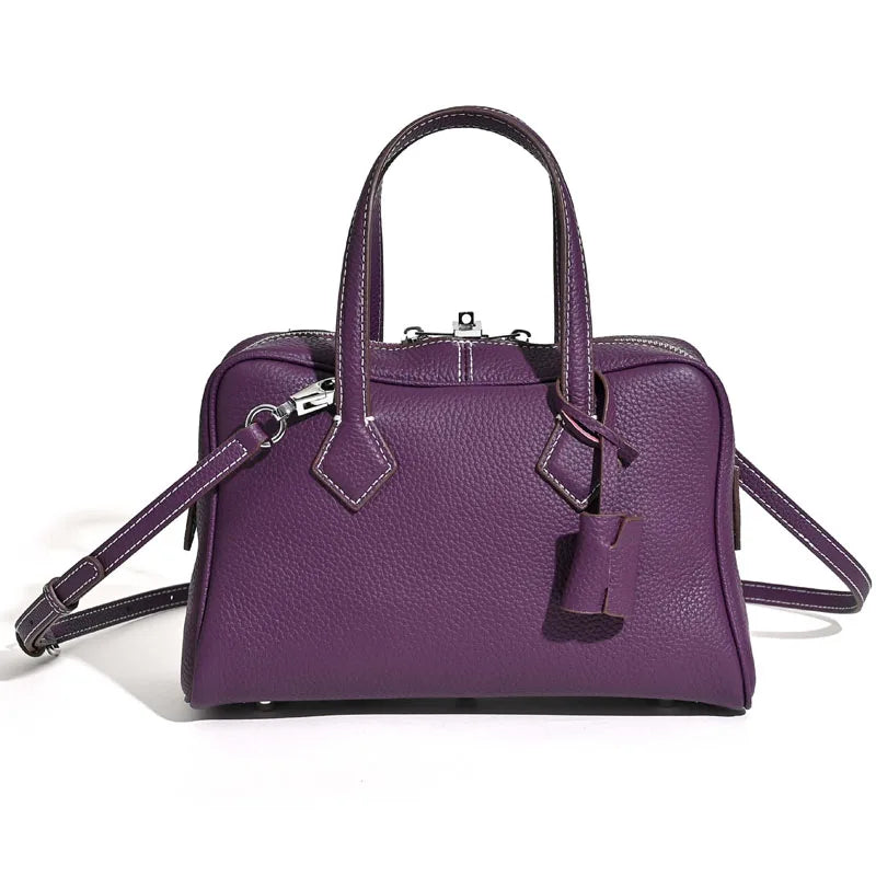 2025 neue echte Leder Damentasche einfache Handtasche Bowlingtasche Kissentasche Umhängetasche
