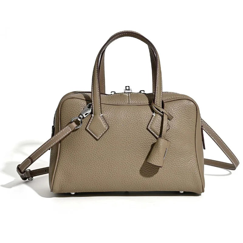 2025 neue echte Leder Damentasche einfache Handtasche Bowlingtasche Kissentasche Umhängetasche