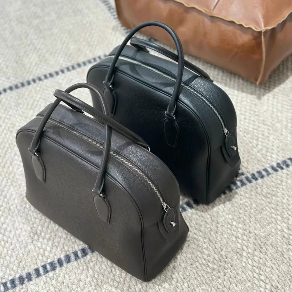 VOLVAETEC Nischen-High-End-Tasche Damen Neue Leder-Erstschicht-Rindsleder-Bowlingtasche mit großem Fassungsvermögen Tragbare große Tasche zum Pendeln