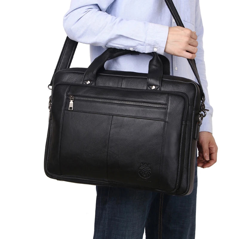 SCHLATUM Genuine Leather Bussiness Briefcases Black for Men luxury handbags Laptop Briefcase Bags 16 inch Office Computer bag