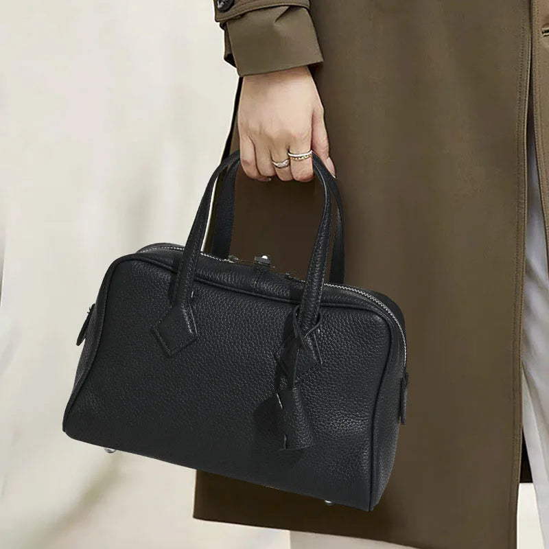 2025 neue echte Leder Damentasche einfache Handtasche Bowlingtasche Kissentasche Umhängetasche