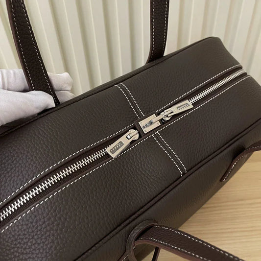 Sac fourre-tout décontracté en cuir véritable de grande capacité, sac à bandoulière de qualité supérieure, sac Boston pour femme, 2025