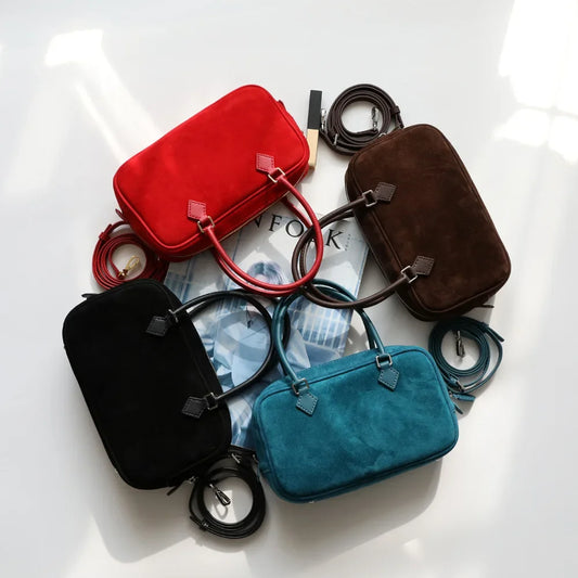 Petits sacs Boston en cuir suédé pour femmes, nouveaux sacs à main polyvalents de haute qualité, sacs à bandoulière pour dames, bleu café, 2024