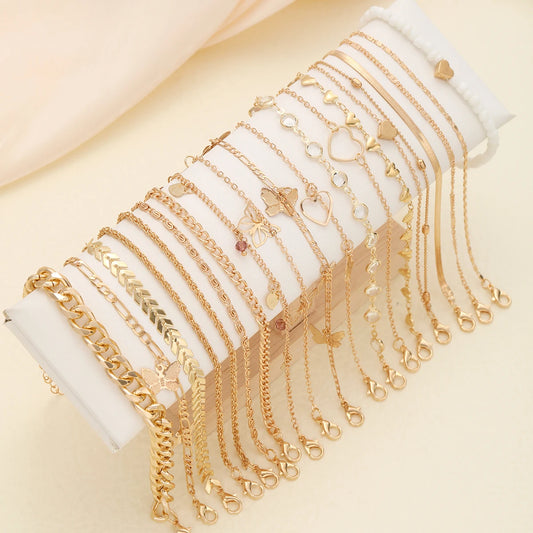 Lot de 20 bracelets de cheville bohèmes torsadés en chaîne serpent pour femmes, style vintage, simple, idéal pour la plage, l'été ou comme cadeau