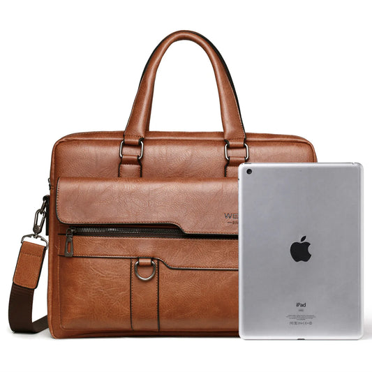 Sacoche pour homme, sacoche de bonne qualité, célèbre marque, en cuir PU, sac à bandoulière, sac à main de bureau, sac pour ordinateur portable de 14 pouces, 2023